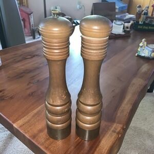 Vintage Nasco Mid Century 10" Wood and Brass Salt and Pepper Mill Japan